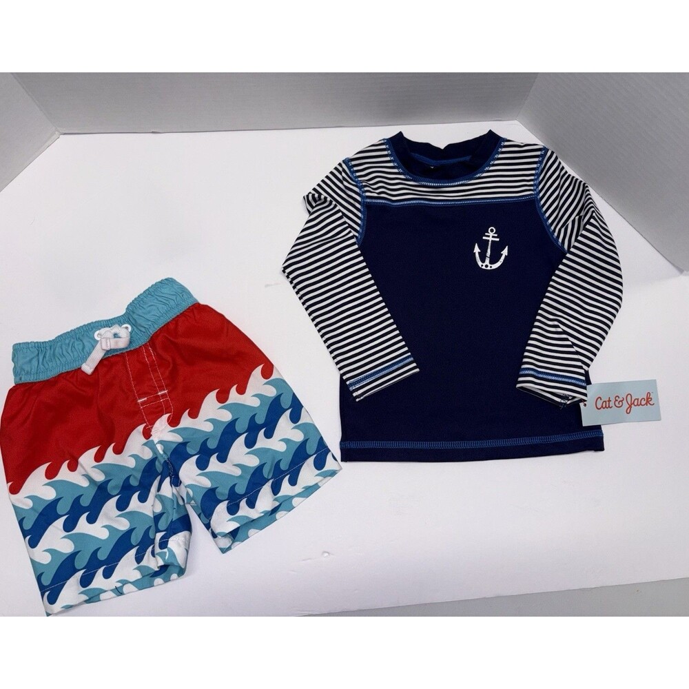 Cat & Jack Boys 12 Month Rash Guard L/S NWT & Gently Used Swim Trunks Lot